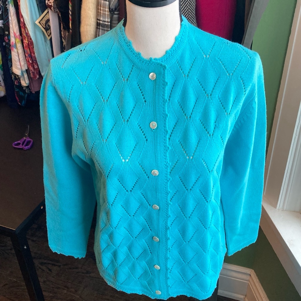 Women's Everest Cardigan Sweater - Turquoise - - Picture 2 of 7